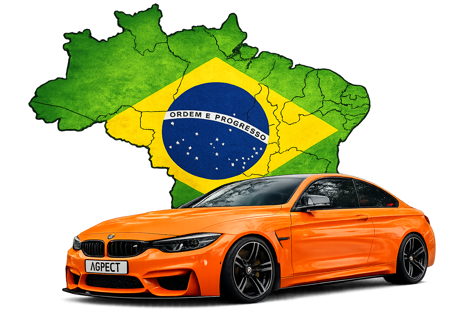 Mapa do Brasil com carro esportivo laranja